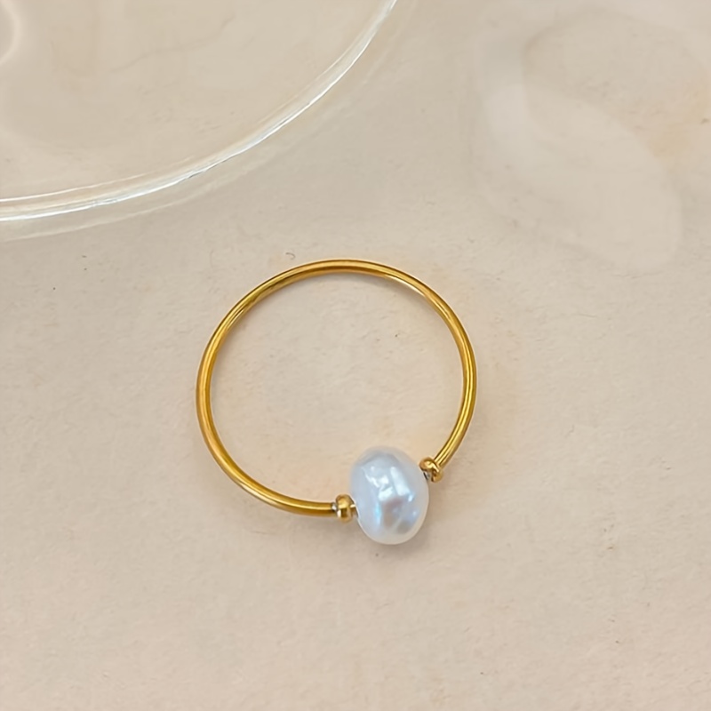 Women's Elegant Stainless Steel Ring with Freshwater Pearl Accent